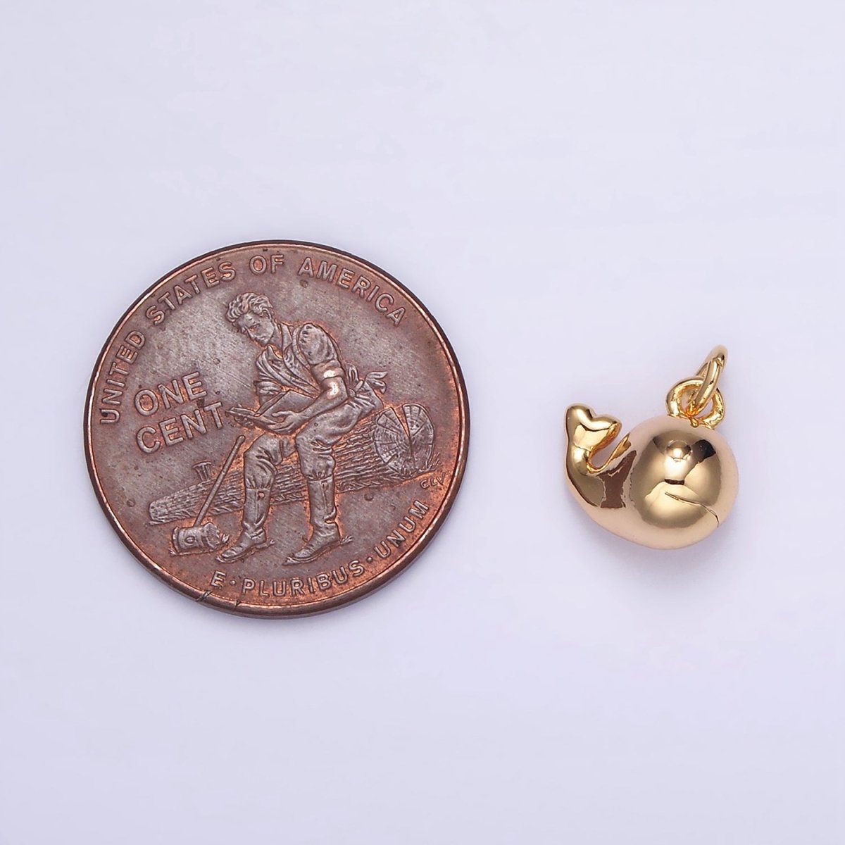 16K Gold Filled 8mm Whale Heart Tail Ocean Animal Puffed Mini Add-On Charm | AG106 - DLUXCA