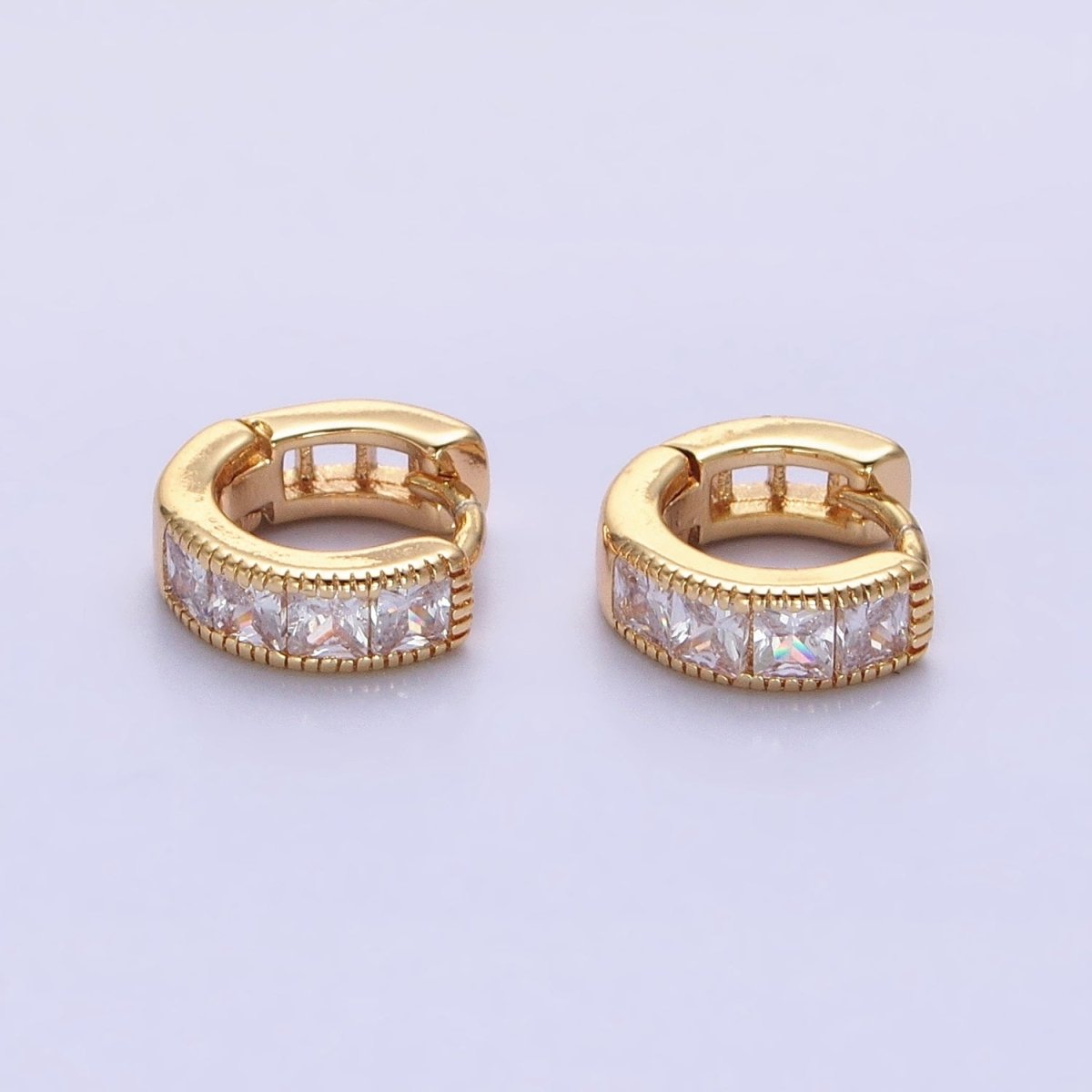16K Gold Filled 9mm Clear Square CZ Cartilage Huggie Earrings in Gold & Silver | AB1449 AB1450 - DLUXCA