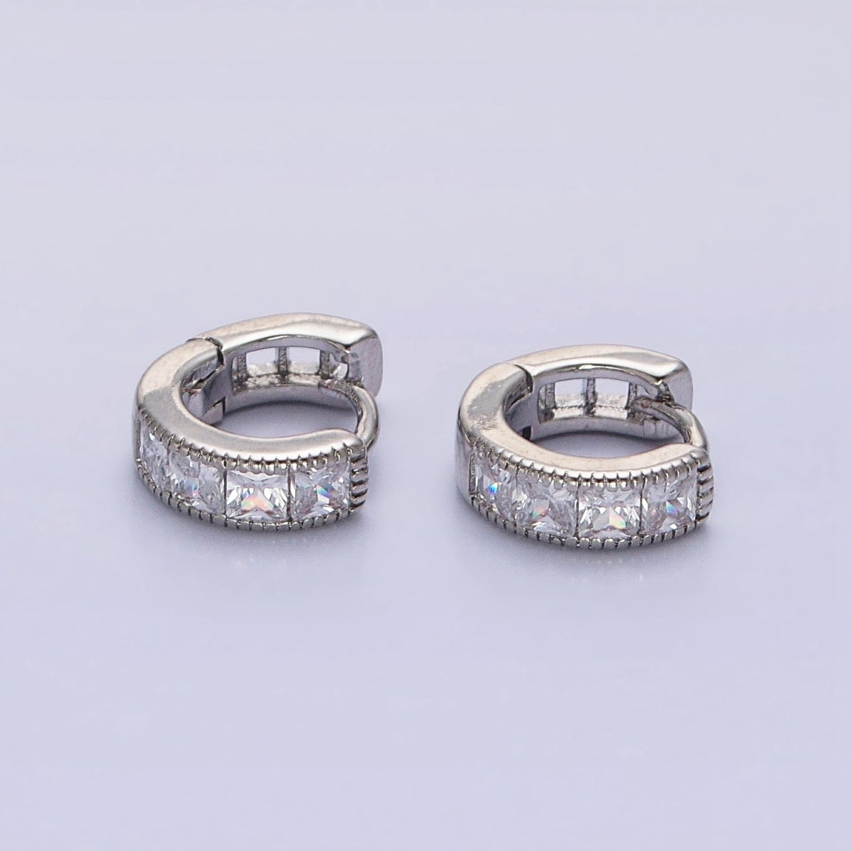 16K Gold Filled 9mm Clear Square CZ Cartilage Huggie Earrings in Gold & Silver | AB1449 AB1450 - DLUXCA