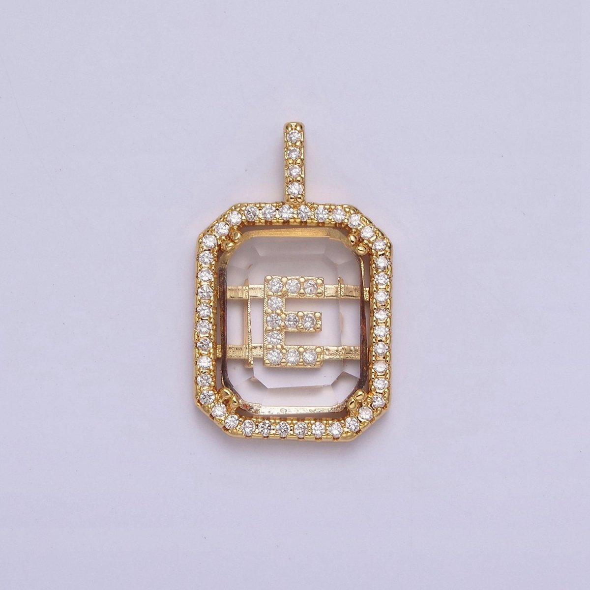 16K Gold Filled A-Z Alphabet Letter Initial Double Bar Baguette Clear Micro Paved CZ Pendant | A-963~A-975 - DLUXCA