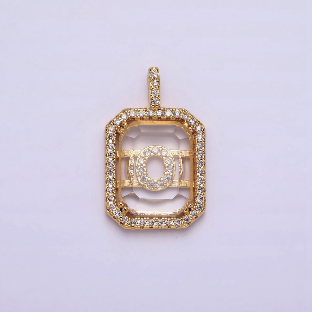 16K Gold Filled A-Z Alphabet Letter Initial Double Bar Baguette Clear Micro Paved CZ Pendant | A-963~A-975 - DLUXCA