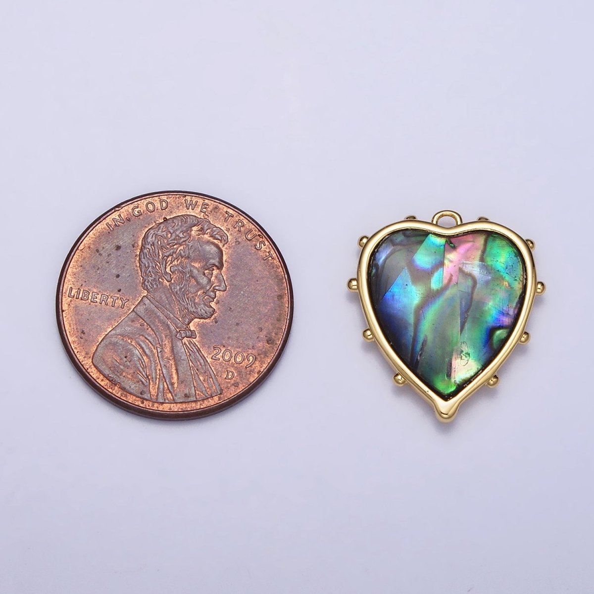 16K Gold Filled Abalone Heart Dotted Outline Charm | AC1047 - DLUXCA