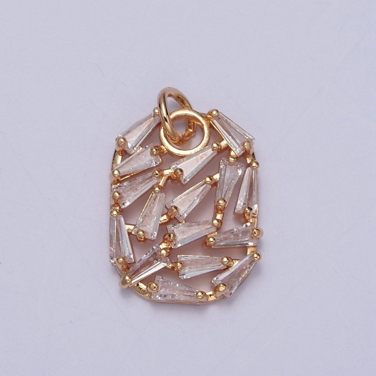 16K Gold Filled Abstract Baguette Cubic Zirconia Oval Charm