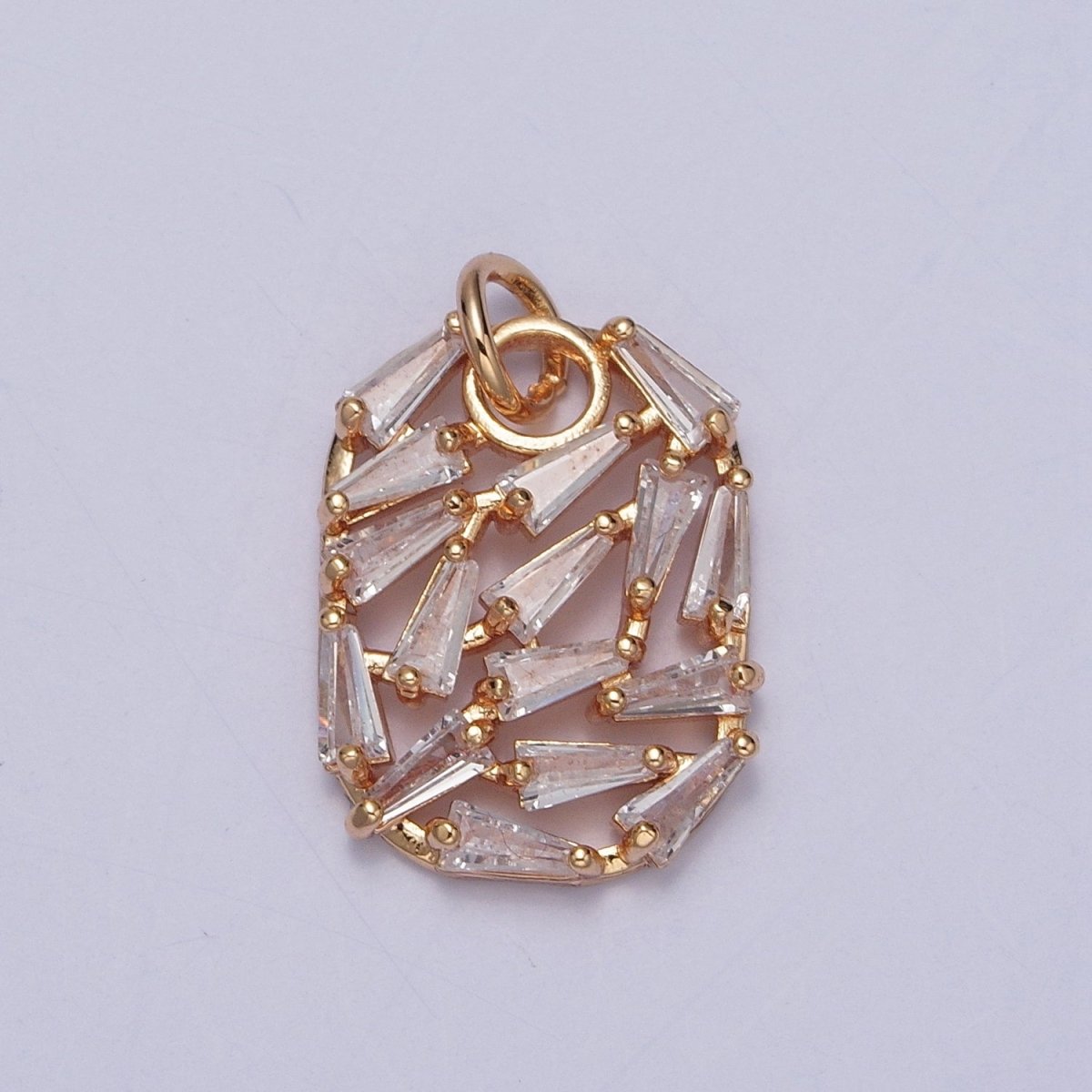 16K Gold Filled Abstract Baguette Cubic Zirconia Oval Charm For Jewelry Making | X-243 - DLUXCA