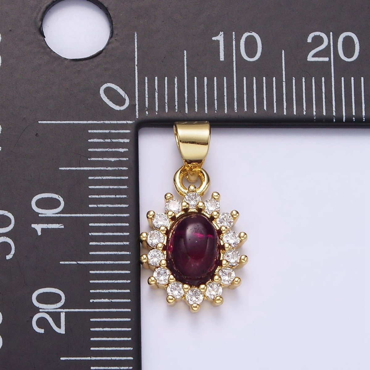 16K Gold Filled Amethyst Cabochon Clear CZ Lined Oval Pendant | AA655 - DLUXCA