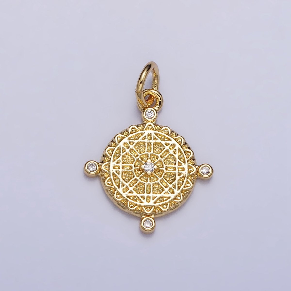 16K Gold Filled Artisan Geometric Round Dotted CZ Charm in Gold & Silver | AC1290 AC1291 - DLUXCA