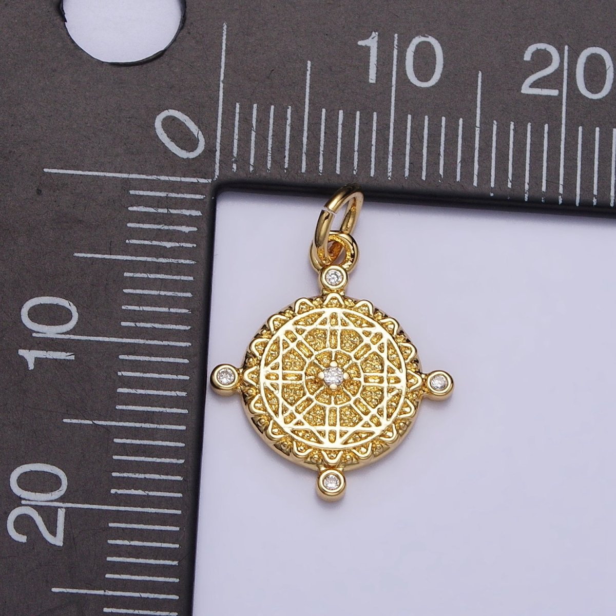 16K Gold Filled Artisan Geometric Round Dotted CZ Charm in Gold & Silver | AC1290 AC1291 - DLUXCA