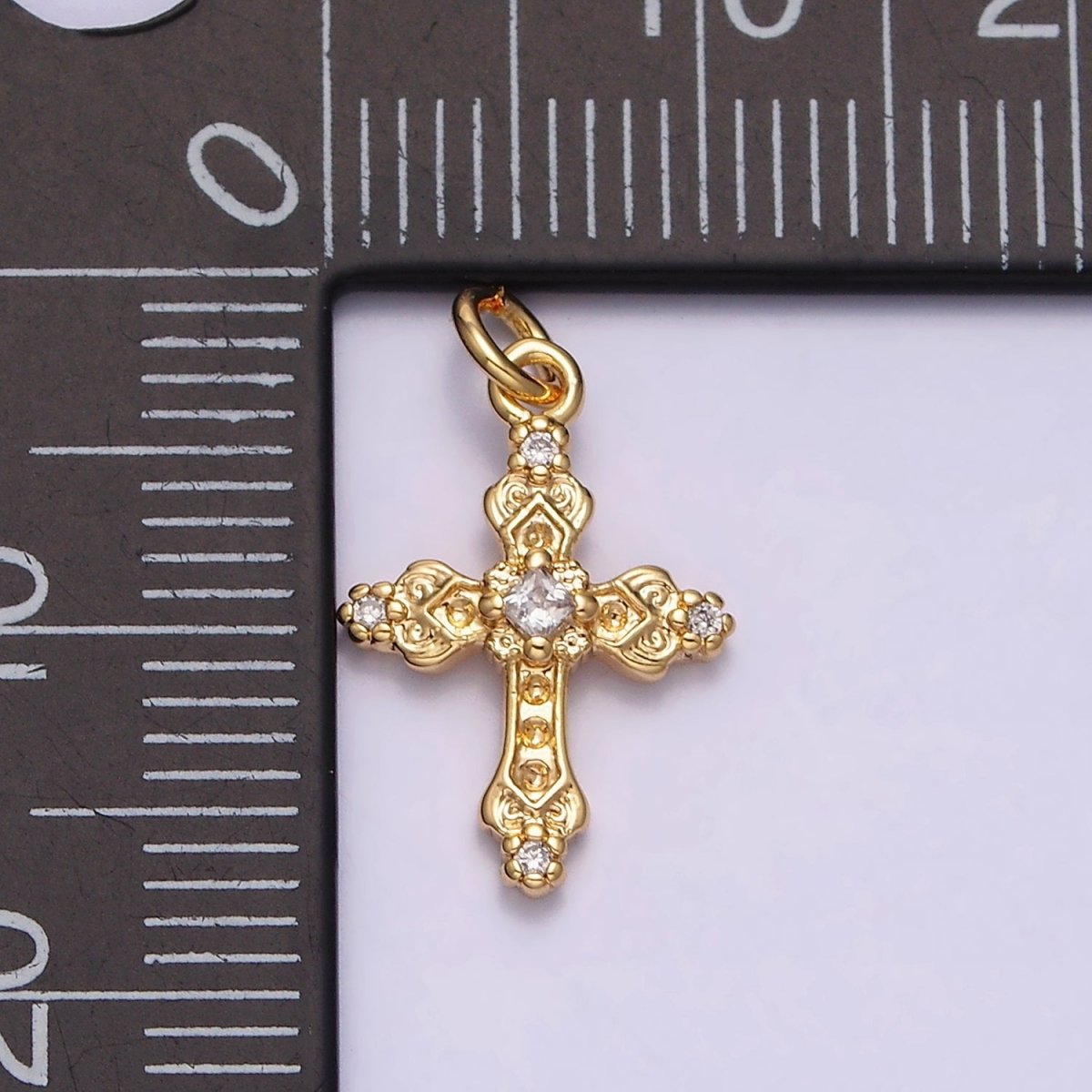16K Gold Filled Artisan Textured Religious Cross Charm in Gold & Silver | AC1061 AC1062 - DLUXCA