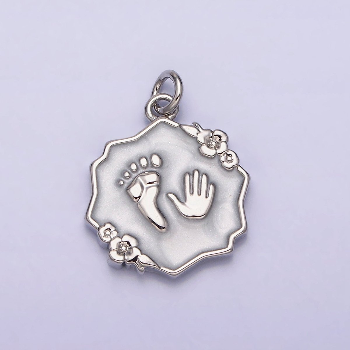 16K Gold Filled Baby Shower Hand & Feet White, Pink, Blue Sparkly Enamel Flower Charm | AC1111 - AC1116 - DLUXCA