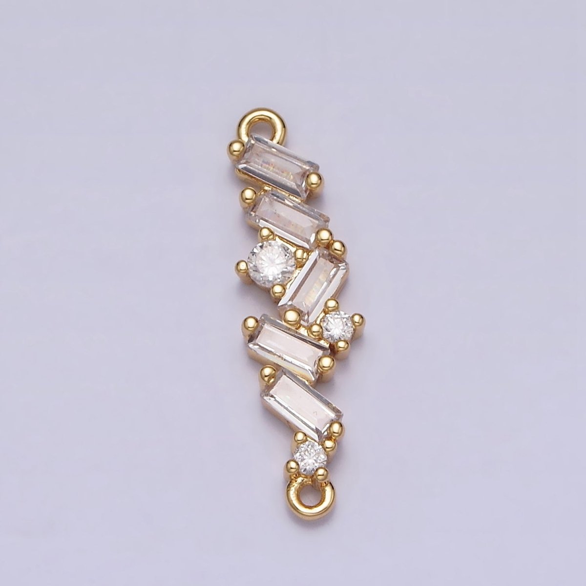 16K Gold Filled Baguette Clear CZ Zig Zag Connector in Gold & Silver | AA1066 AA1067 - DLUXCA
