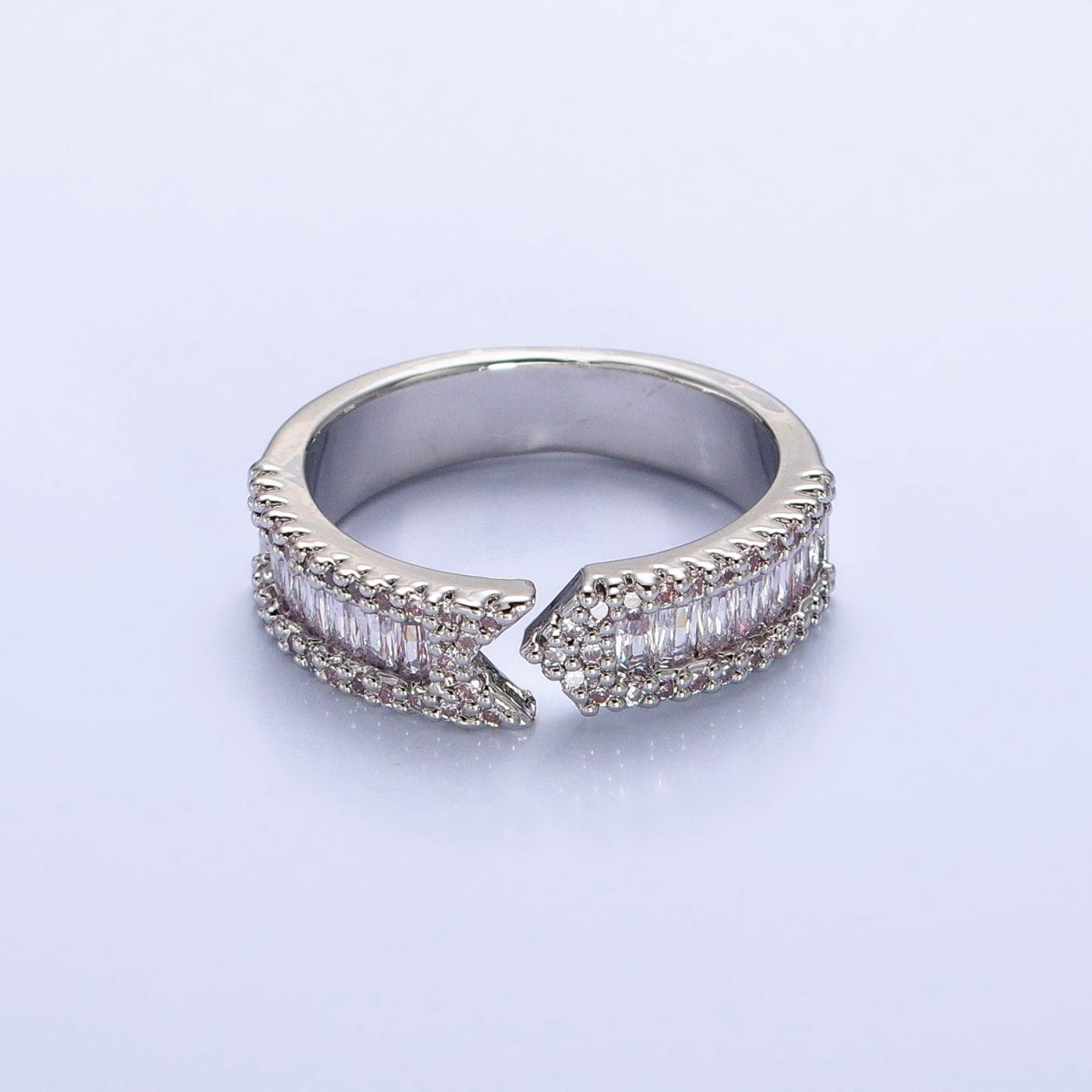 16K Gold Filled Baguette CZ Micro Paved Arrow Band Ring in Gold & Silver | O-1920 O-1921 - DLUXCA