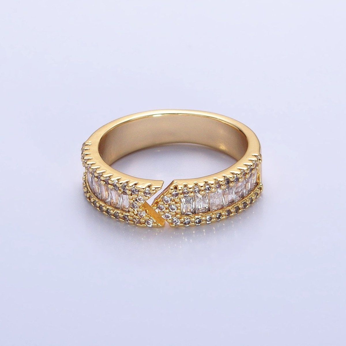 16K Gold Filled Baguette CZ Micro Paved Arrow Band Ring in Gold & Silver | O-1920 O-1921 - DLUXCA
