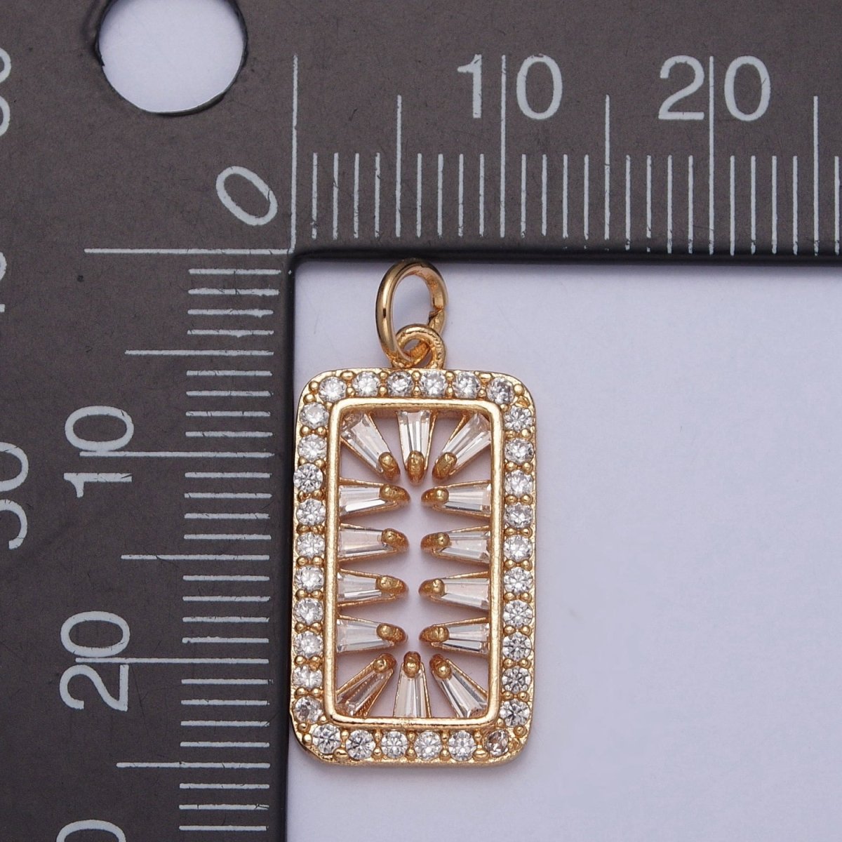 16K Gold Filled Baguette Micro Paved Cubic Zirconia Rectangular Charm For Jewelry Making | X-244 - DLUXCA