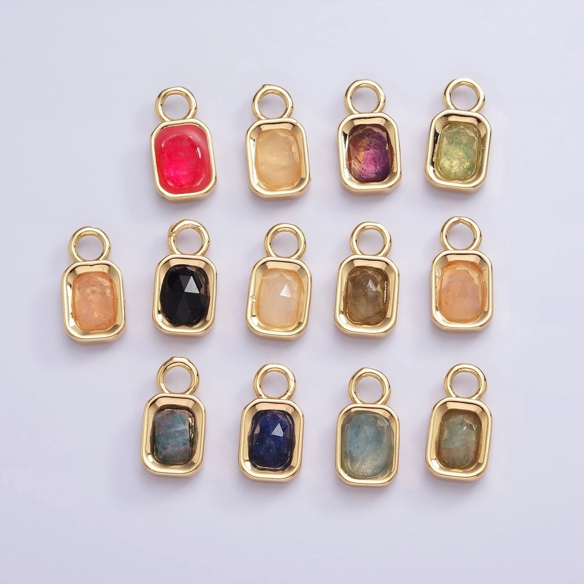 16K Gold Filled Baguette Multifaceted Natural Gemstone Personalized Add-On Charm | AC1492 - AC1504 - DLUXCA