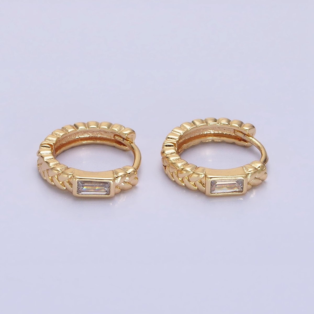 16K Gold Filled Baguette Paddy Wheat 14mm Huggie Earrings in Gold & Silver | AB1439 AB1440 - DLUXCA