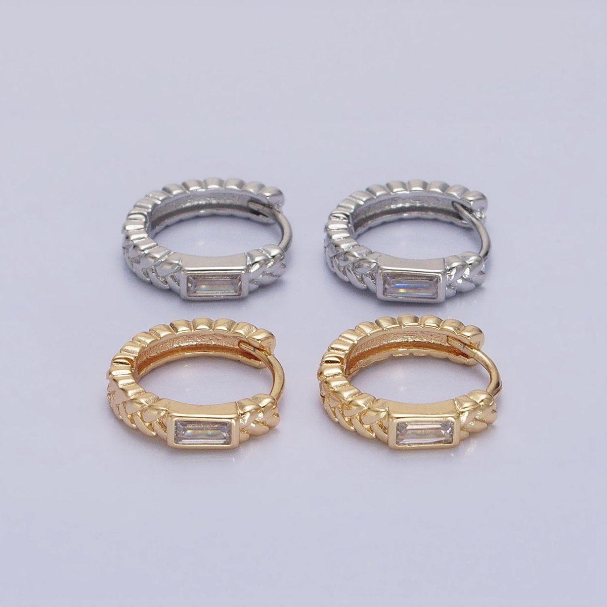 16K Gold Filled Baguette Paddy Wheat 14mm Huggie Earrings in Gold & Silver | AB1439 AB1440 - DLUXCA