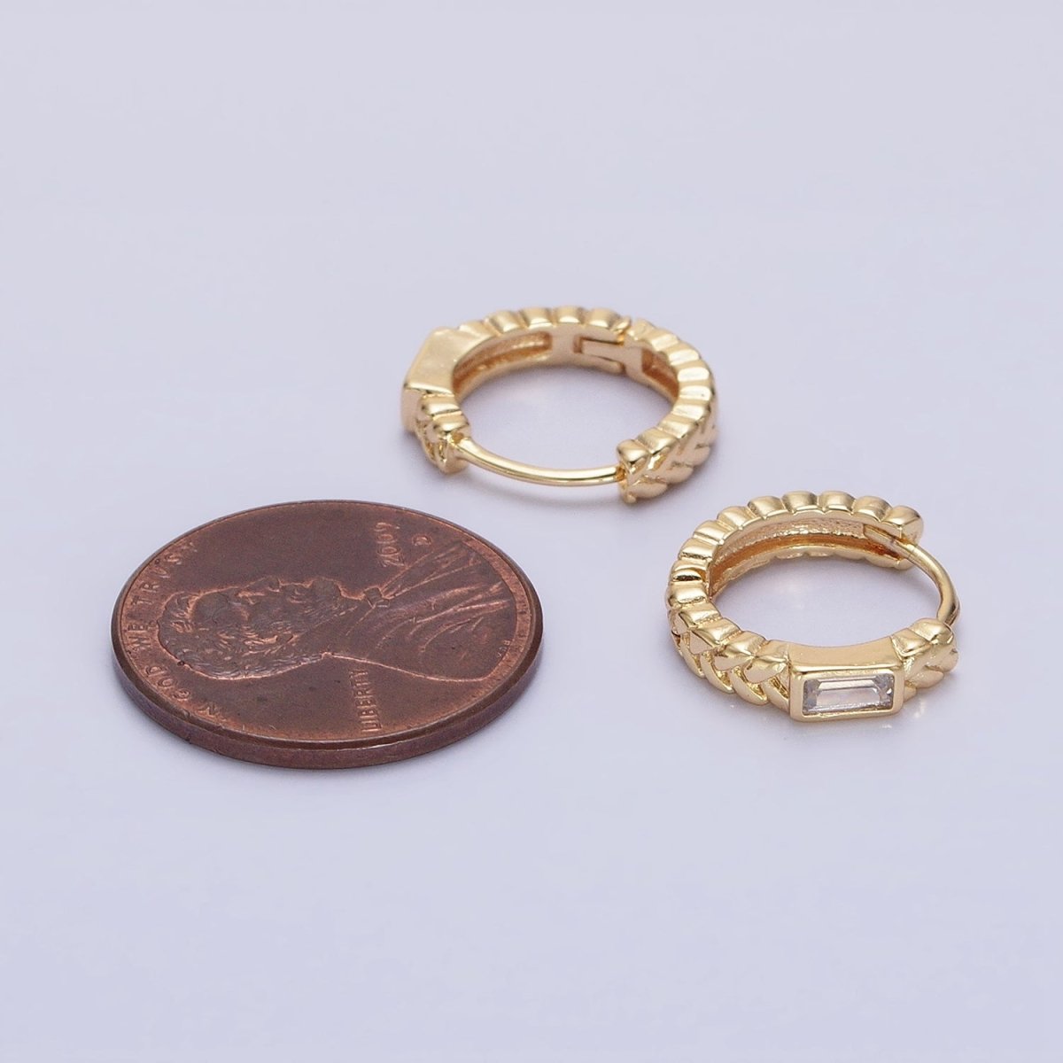 16K Gold Filled Baguette Paddy Wheat 14mm Huggie Earrings in Gold & Silver | AB1439 AB1440 - DLUXCA