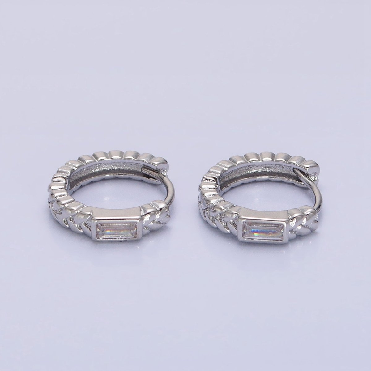 16K Gold Filled Baguette Paddy Wheat 14mm Huggie Earrings in Gold & Silver | AB1439 AB1440 - DLUXCA