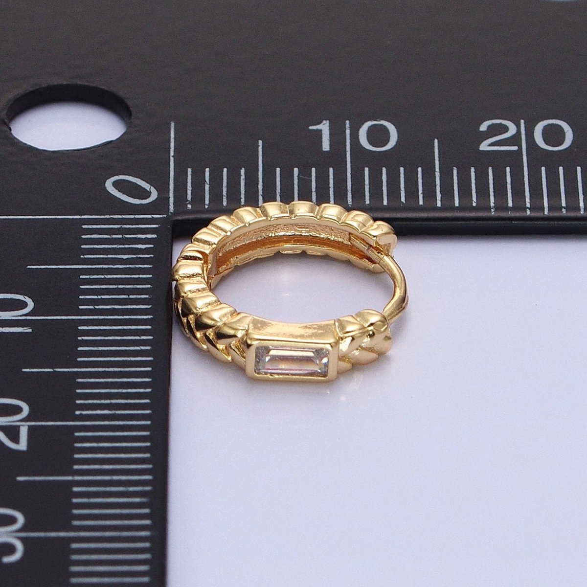 16K Gold Filled Baguette Paddy Wheat 14mm Huggie Earrings in Gold & Silver | AB1439 AB1440 - DLUXCA