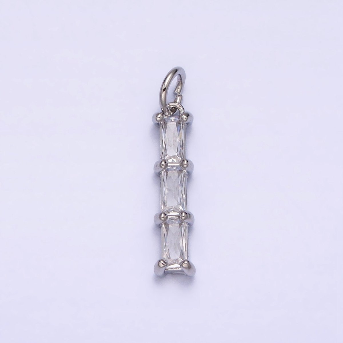 16K Gold Filled Bamboo Clear Baguette CZ Linear Lined Charm in Gold & Silver | AC1225 AC1226 - DLUXCA