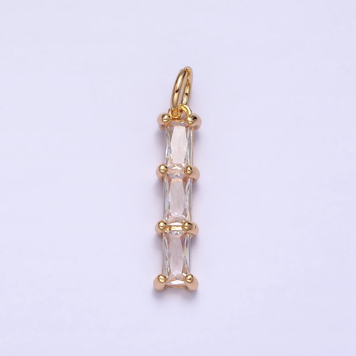 16K Gold Filled Bamboo Clear Baguette CZ Linear Lined Charm in Gold & Silver | AC1225 AC1226 - DLUXCA