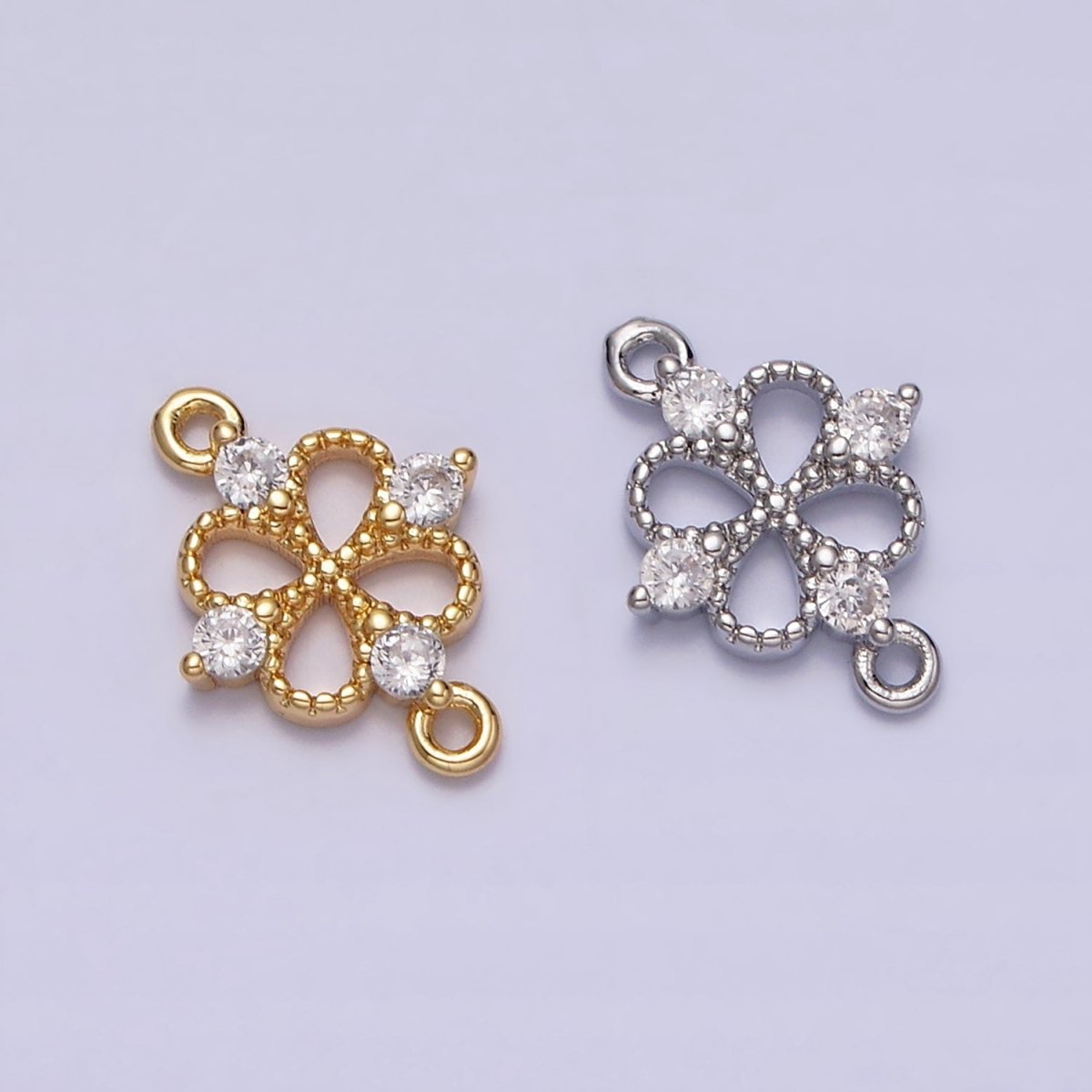 16K Gold Filled Beaded Quatrefoil Clover Butterfly CZ Connector in Gold & Silver | AA1070 AA1071 - DLUXCA