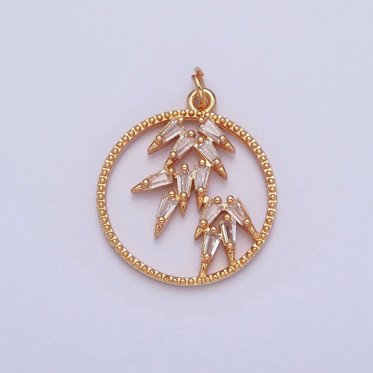 16K Gold Filled Beaded Round Open Leaf Icicle Spike Triangle Cubic Zirconia Charm For Necklace Making | X-216 - DLUXCA