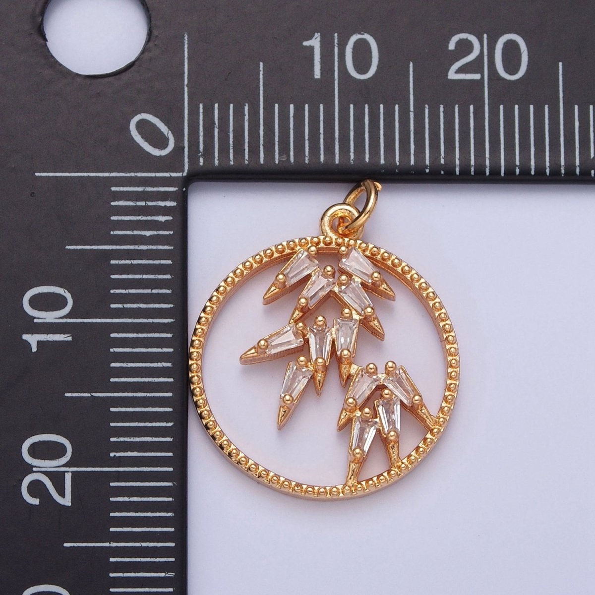 16K Gold Filled Beaded Round Open Leaf Icicle Spike Triangle Cubic Zirconia Charm For Necklace Making | X-216 - DLUXCA