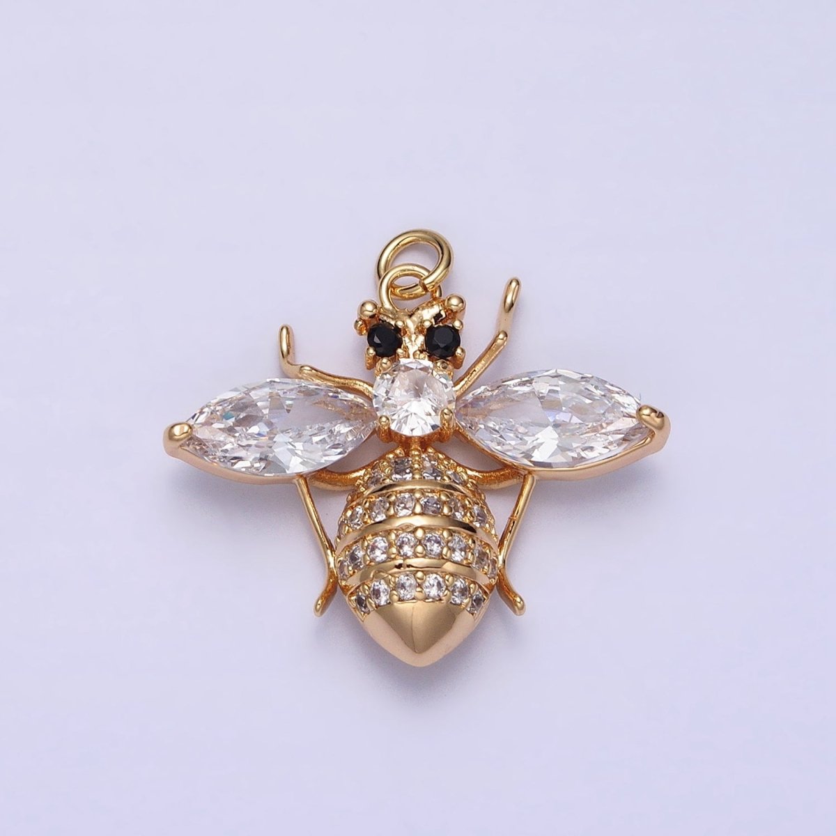 16K Gold Filled Black-Eyed Bumble Queen Bee Marquise Micro Paved CZ Charm in Gold & Silver | AC1231 AC1232 - DLUXCA