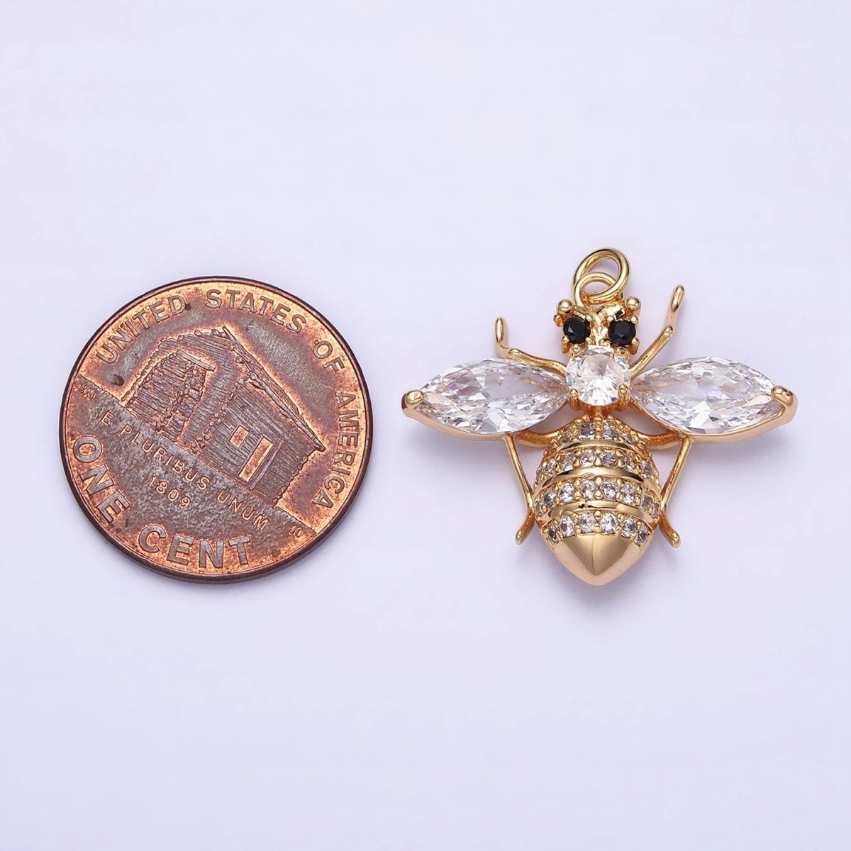 16K Gold Filled Black-Eyed Bumble Queen Bee Marquise Micro Paved CZ Charm in Gold & Silver | AC1231 AC1232 - DLUXCA