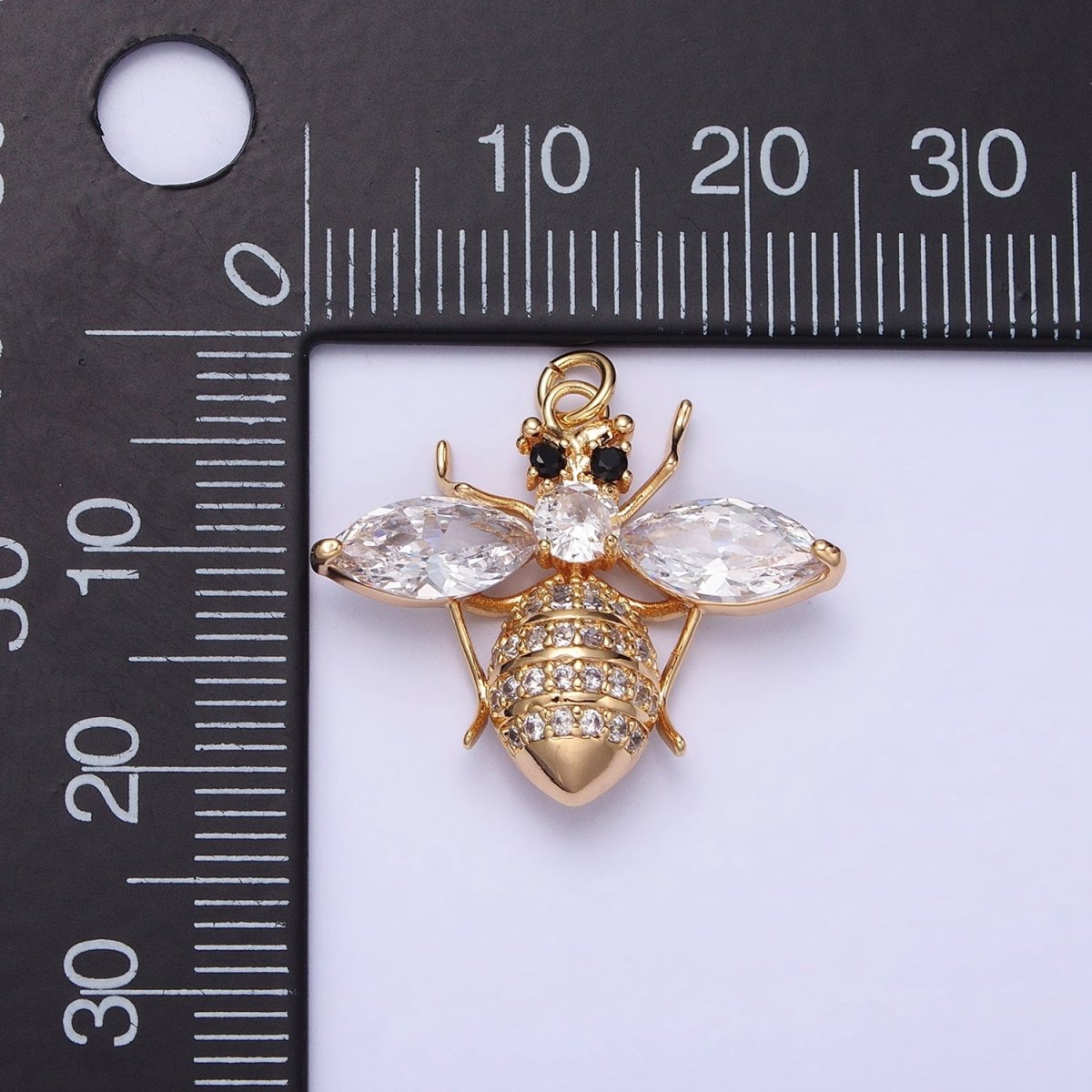 16K Gold Filled Black-Eyed Bumble Queen Bee Marquise Micro Paved CZ Charm in Gold & Silver | AC1231 AC1232 - DLUXCA