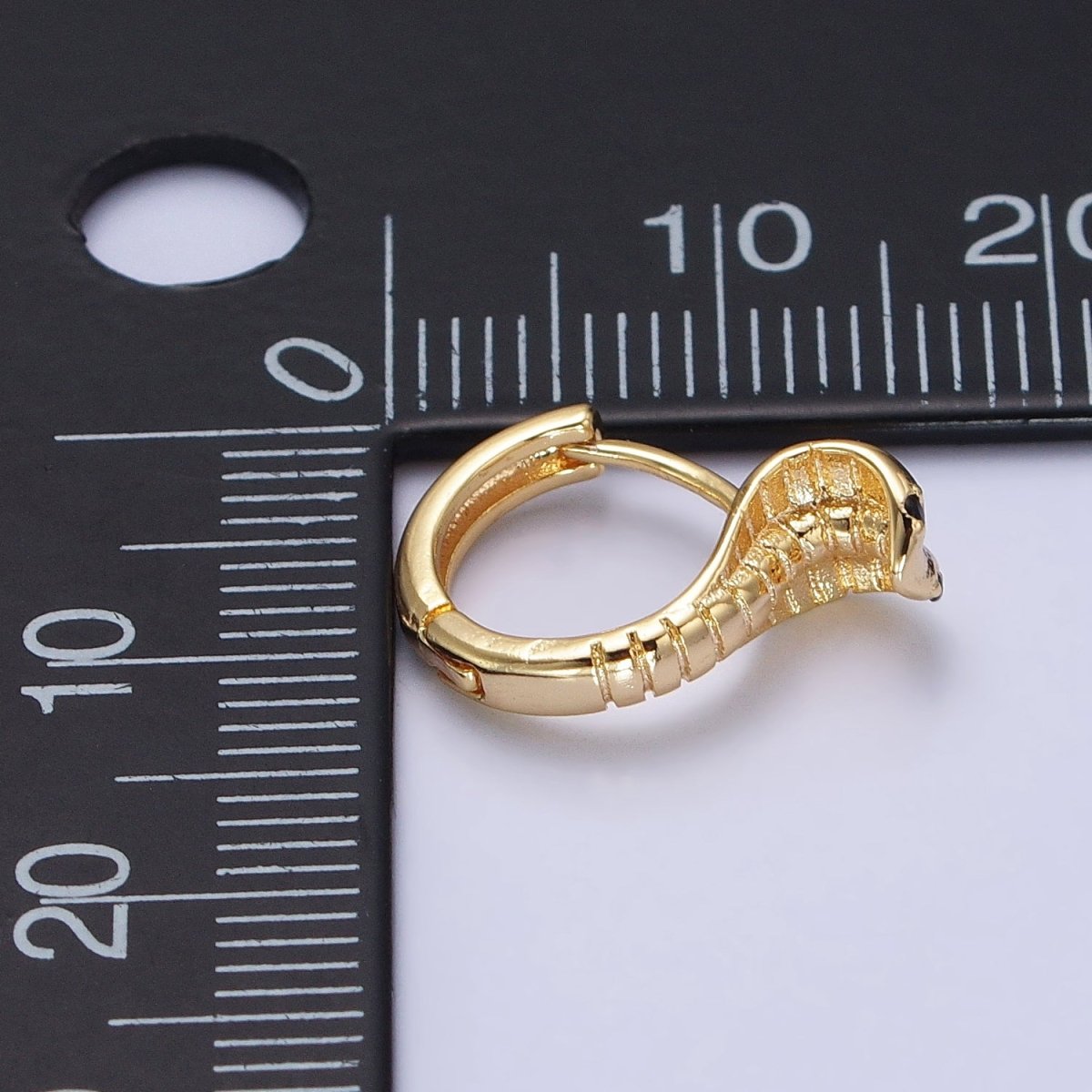 16K Gold Filled Black-Eyed CZ Scaled Serpent Snake 12mm Cartilage Huggie Earrings in Silver & Gold | AB462 AB468 - DLUXCA