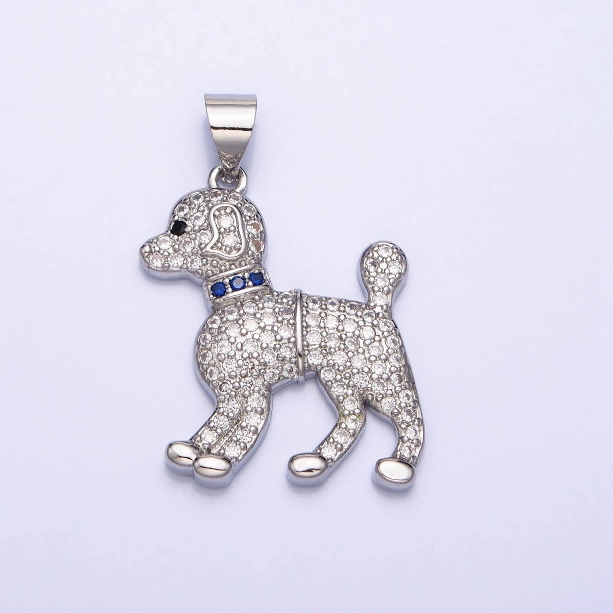 16K Gold Filled Blue-Collared Micro Paved CZ Dog Pet Animal Pendant in Gold & Silver | AA388 AA389 - DLUXCA
