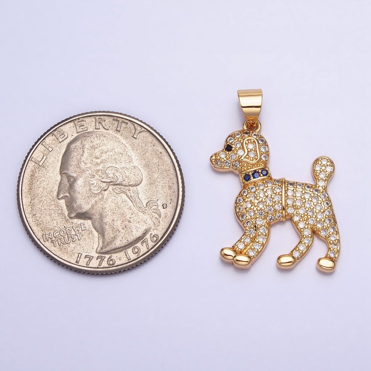 16K Gold Filled Blue-Collared Micro Paved CZ Dog Pet Animal Pendant in Gold & Silver | AA388 AA389 - DLUXCA