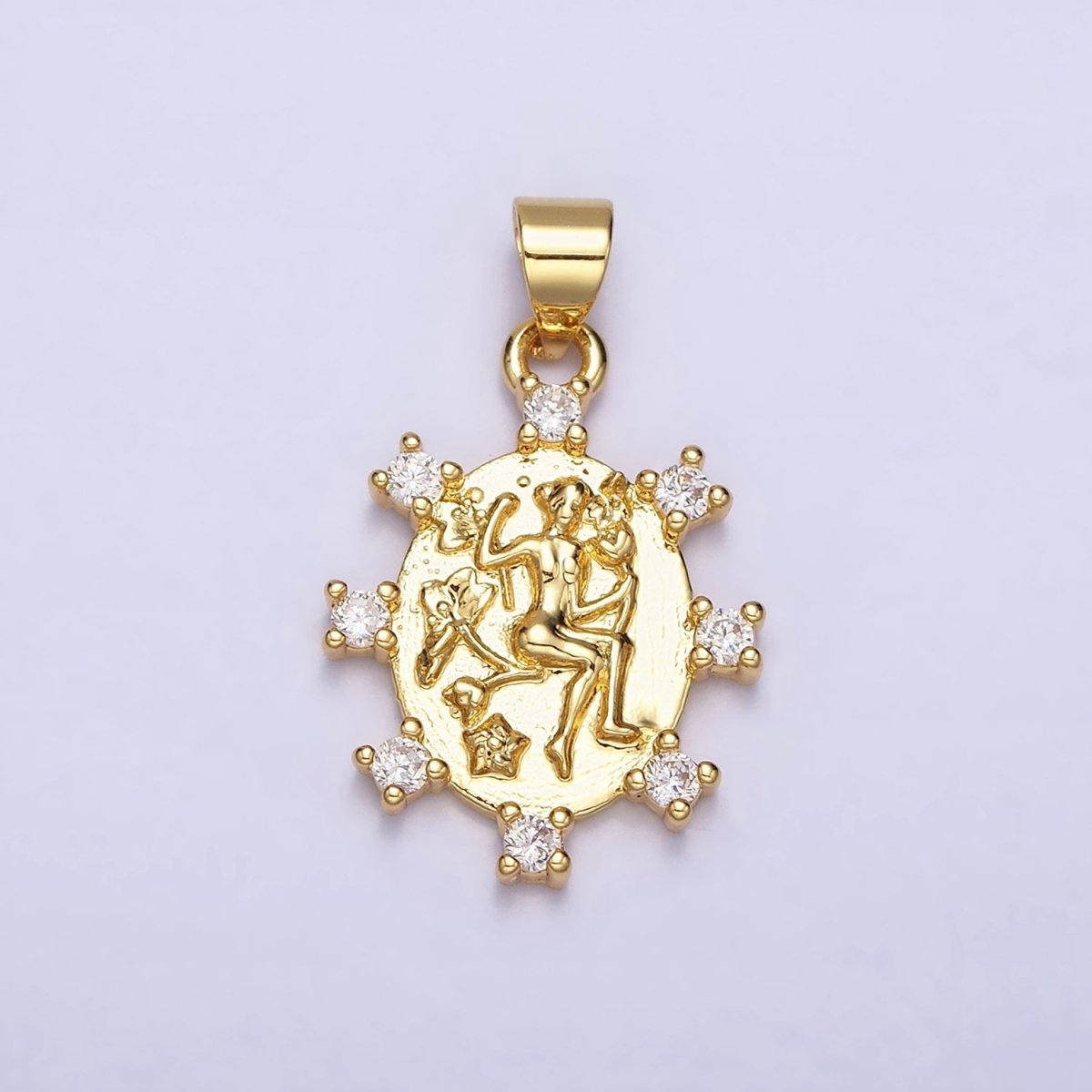 16K Gold Filled Body Portrait Flower Oval CZ Dotted Pendant | AA441 - DLUXCA