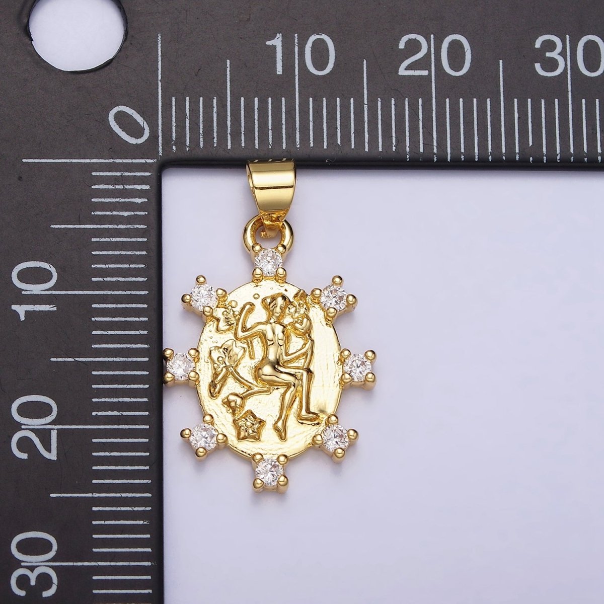 16K Gold Filled Body Portrait Flower Oval CZ Dotted Pendant | AA441 - DLUXCA