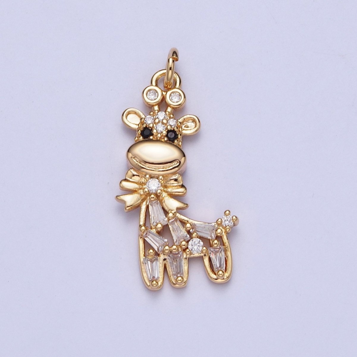 16K Gold Filled Bow Tied Donkey Baguette CZ Animal Charm AG-090 - DLUXCA