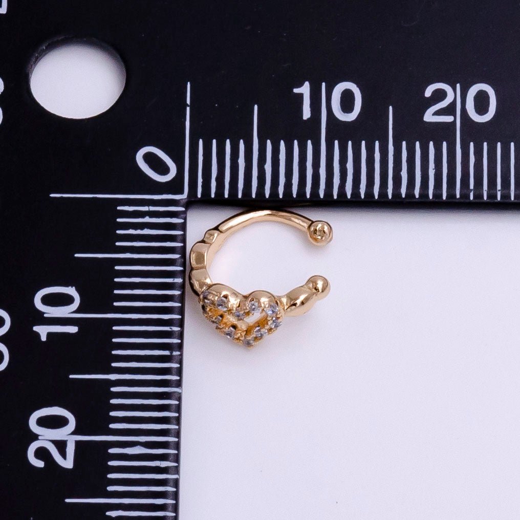 16K Gold Filled Bubble Open Heart Micro Paved CZ Ear Cuff Earrings | AI097 - DLUXCA