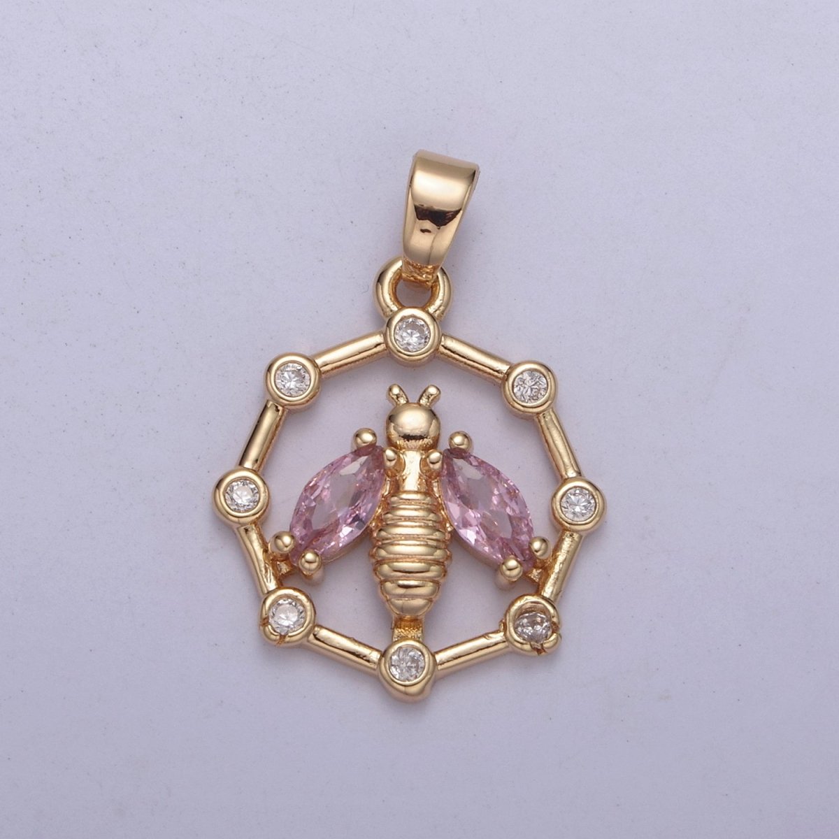 16K Gold Filled Bumble Bee Hexagonal Green, Pink, Clear, Purple CZ Point Open Pendant H-406 H-408 H-409 H-410 - DLUXCA