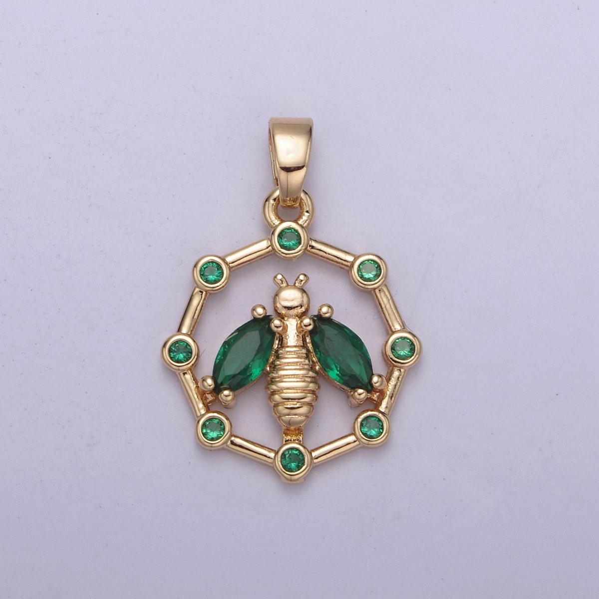 16K Gold Filled Bumble Bee Hexagonal Green, Pink, Clear, Purple CZ Point Open Pendant H-406 H-408 H-409 H-410 - DLUXCA