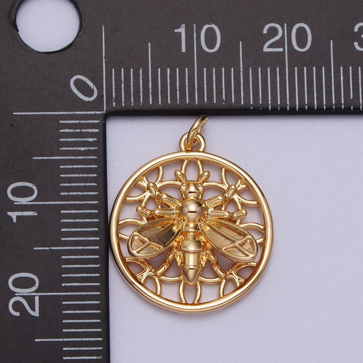16K Gold Filled Bumble Hornet Bee Artisan Round Charm | C-915 - DLUXCA