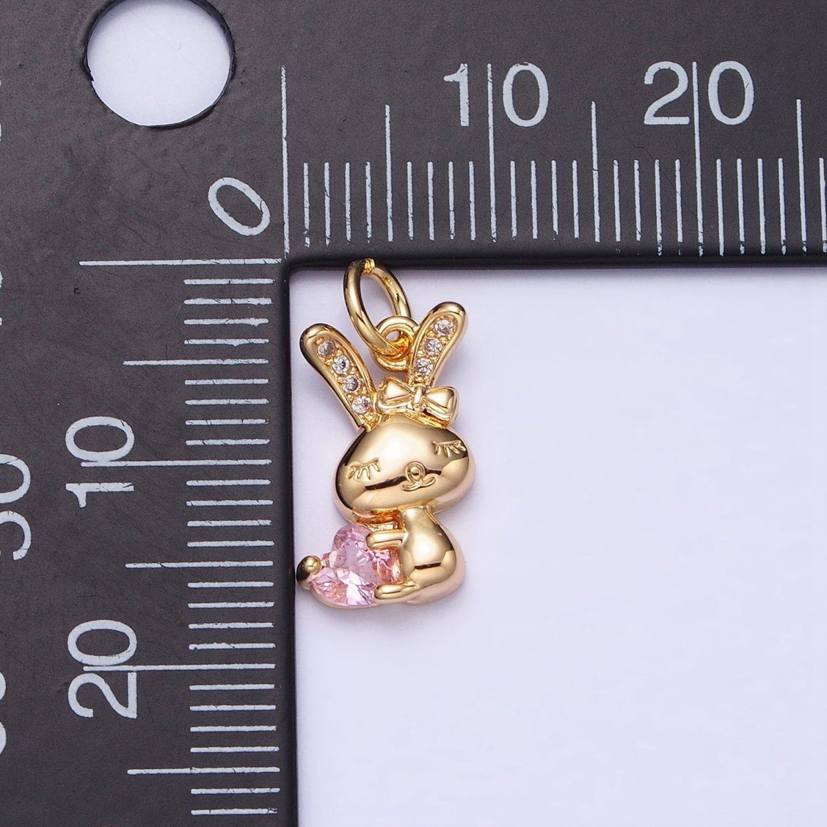 16K Gold Filled Bunny Rabbit Hugging Clear, Pink Heart CZ Add-On Charm | AC1185 - AC1188 - DLUXCA