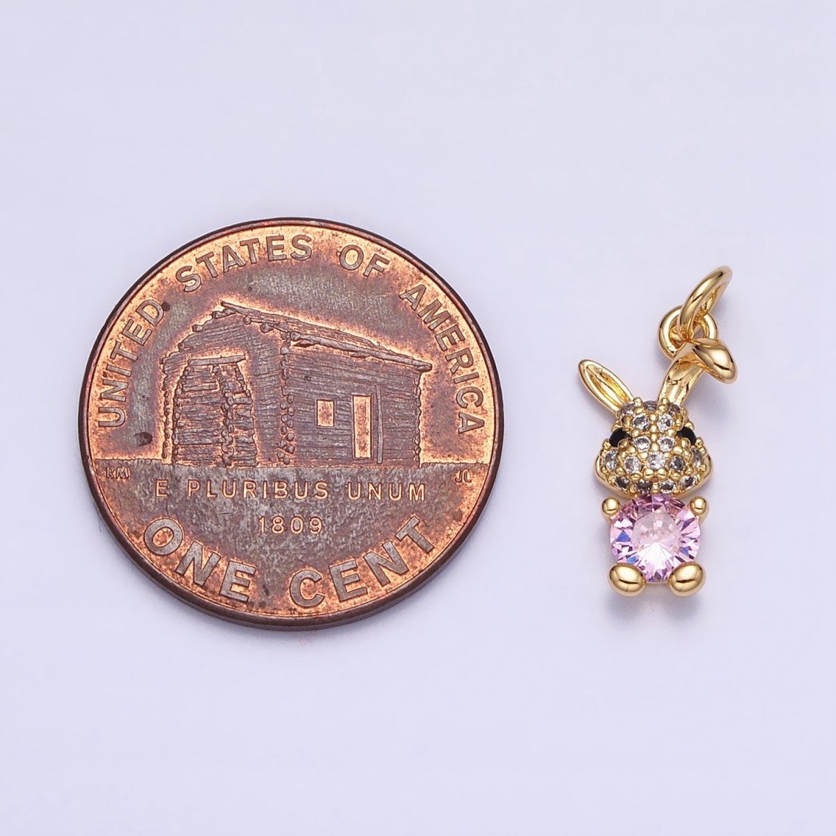 16K Gold Filled Bunny Rabbit Micro Paved Pink CZ Add-On Charm in Gold & Silver | AC1215 AC1216 - DLUXCA