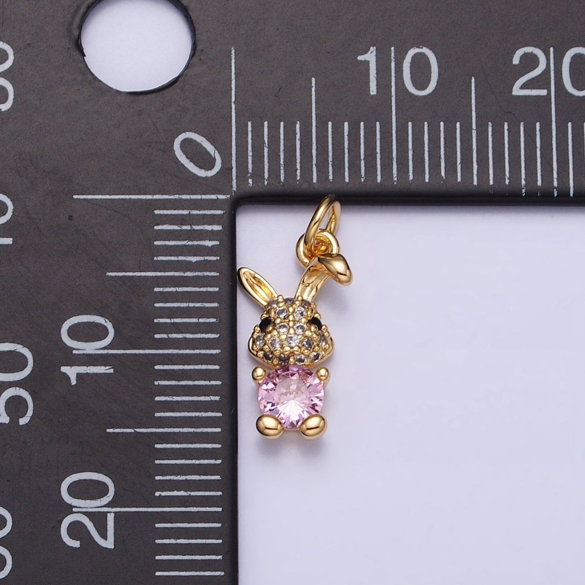 16K Gold Filled Bunny Rabbit Micro Paved Pink CZ Add-On Charm in Gold & Silver | AC1215 AC1216 - DLUXCA
