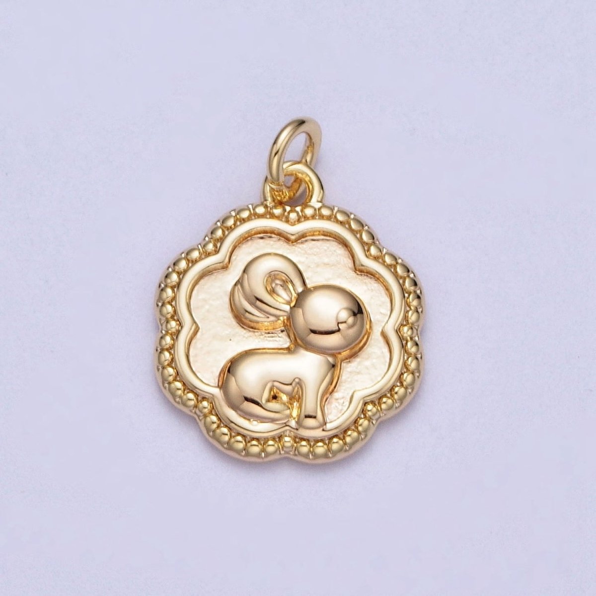 16K Gold Filled Bunny Rabbit Mini Beaded Rounded Octagonal Charm | A-084 - DLUXCA