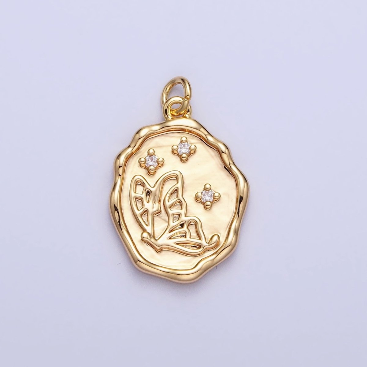 16K Gold Filled Butterfly Charm Cubic Mariposa Charm Oval Pendant E-415 AC-774 - DLUXCA