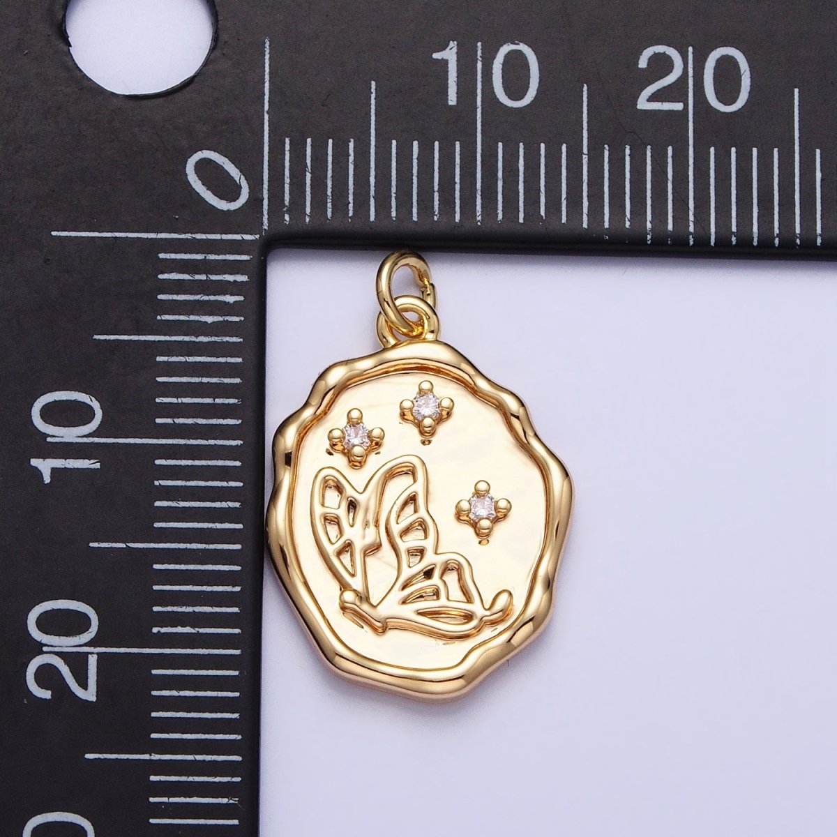 16K Gold Filled Butterfly Charm Cubic Mariposa Charm Oval Pendant E-415 AC-774 - DLUXCA