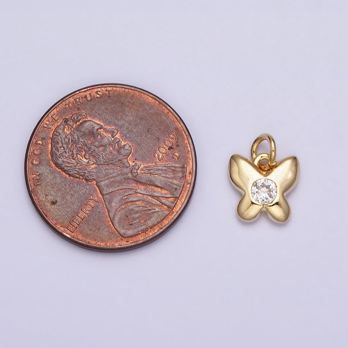 16K Gold Filled Butterfly Mariposa Round Clear CZ Add-On Mini Charm | AC1158 - DLUXCA