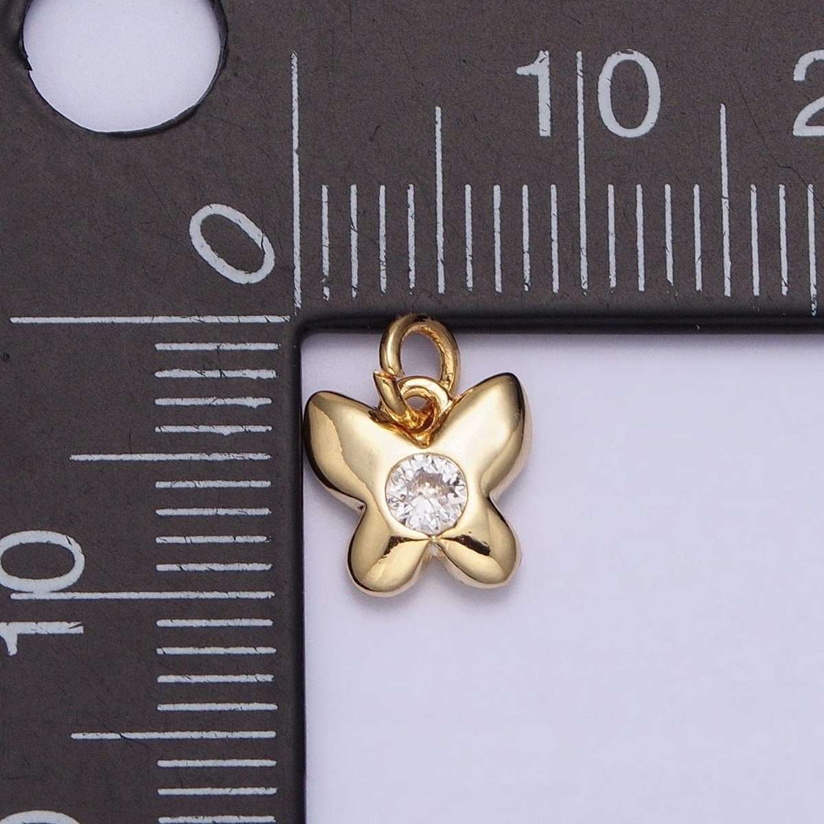 16K Gold Filled Butterfly Mariposa Round Clear CZ Add-On Mini Charm | AC1158 - DLUXCA