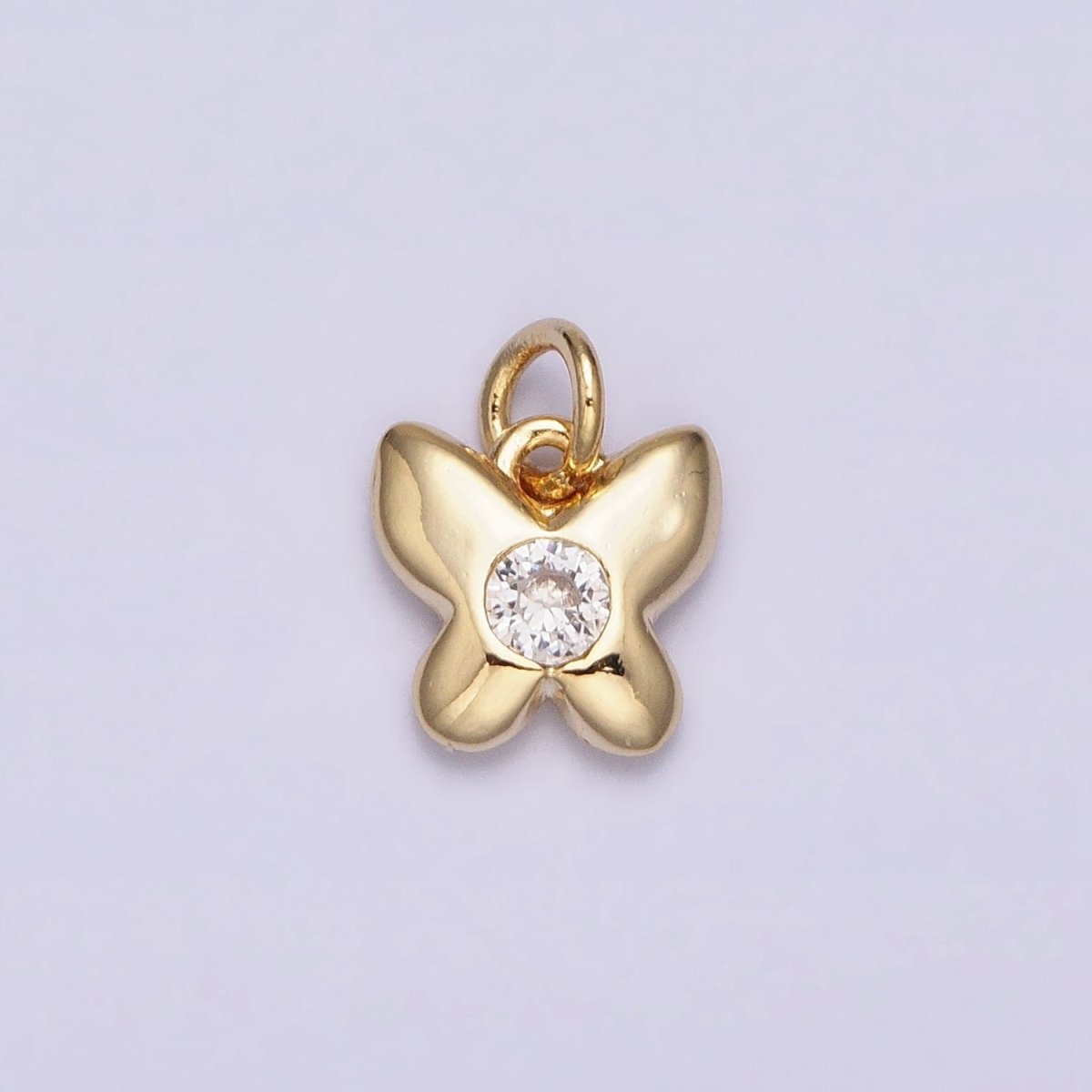 16K Gold Filled Butterfly Mariposa Round Clear CZ Add-On Mini Charm | AC1158 - DLUXCA